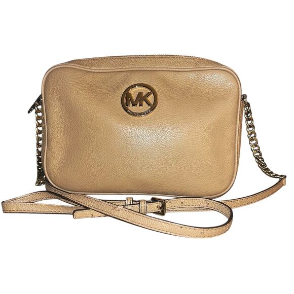 Michael Kors Fulton Large Leather Gold Crossbody Bag 38S8XFTC3L - Picture 1 of 9